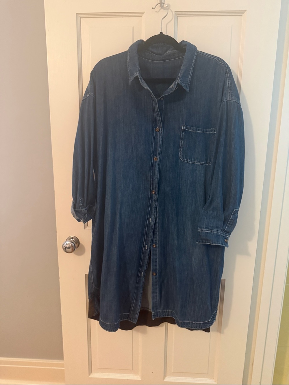 Denim Button-Up Longline Shirt - Blue